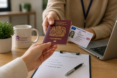 A member handing over a passport and driving licence during HouseSit Match's identity verification process.
